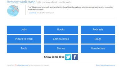 원격근무에 대한 다양한 자료를 수집하는 전문 웹사이트 Remote Work Stash의 스크린샷 | 2016년 09월 08일 스크린샷