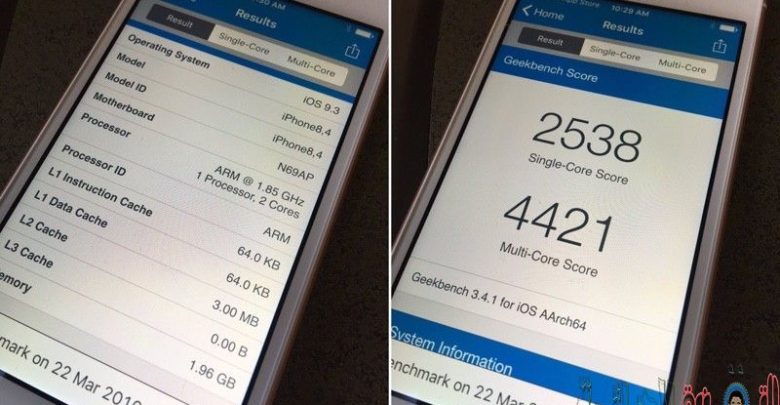 Ein Bild der RAM-Größe für das 9.7-Zoll-iPad Pro und das iPhone SE | iphonesegeekbench-800x532