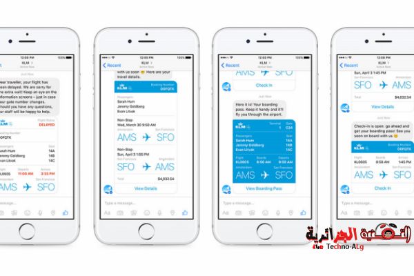 Uma imagem do Facebook revelando seu novo serviço no aplicativo Facebook Messenger em parceria com a Dutch Airlines bagunça1