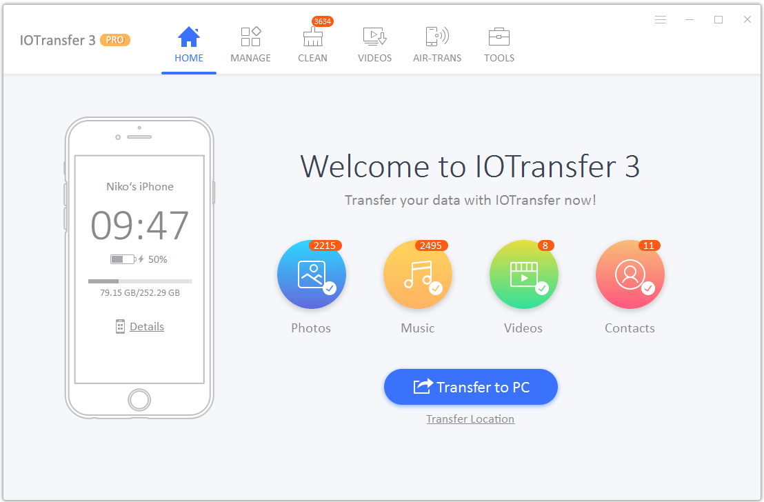 Image de la revue IOTransfer 3&nbsp;: meilleur logiciel de gestion pour iPad/iPhone avec de nombreuses fonctionnalités | 2.-écran d'accueil