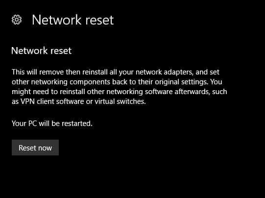 Ripristino della rete Windows 10