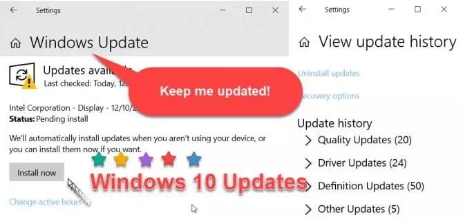 Immagine di Come scaricare direttamente qualsiasi aggiornamento cumulativo per Windows 10 | Aggiornamenti-Windows-10-2019-670x318-min-DzTechs