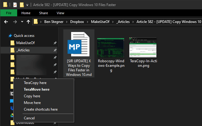 Windows「複製並移動到此處」對話框