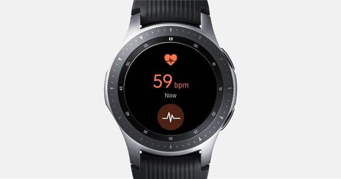 Galaxy Watch 的螢幕截圖顯示了心率
