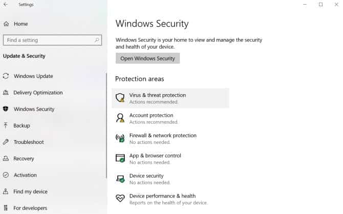 Windows Defender Virüs Koruması