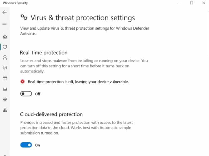 Gerçek Zamanlı Korumayı Kapatın Windows Defender