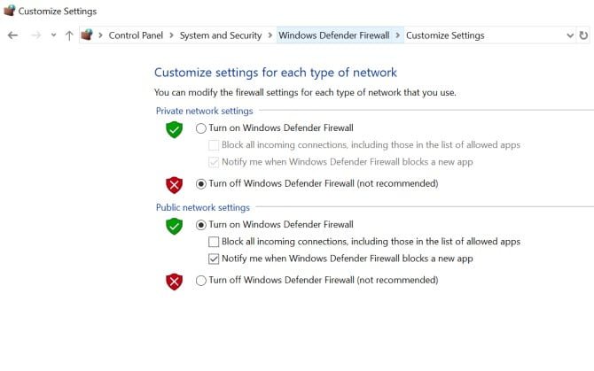 Windows Defender Güvenlik Duvarını Kapatın