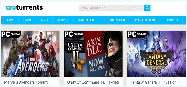 Screenshot of Cro Torrents website homepage