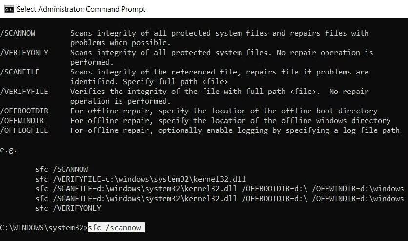 Utilizzo di SFC per cercare file danneggiati