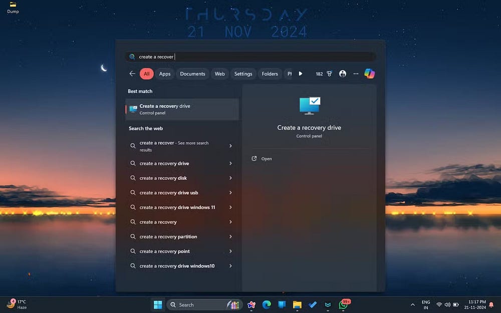 Crea un'unità USB di ripristino su Windows