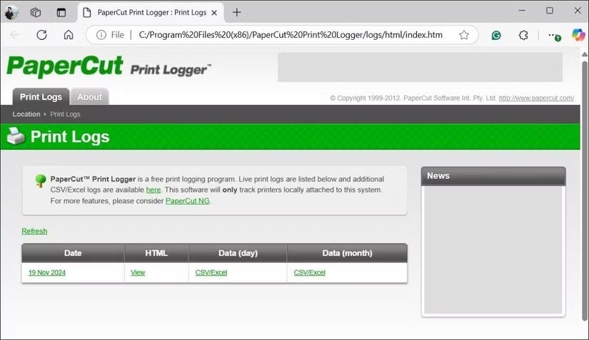 使用 PaperCut Print Logger 查看列印文件歷史記錄