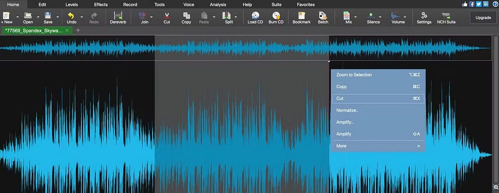 Изменить звук в WavePad