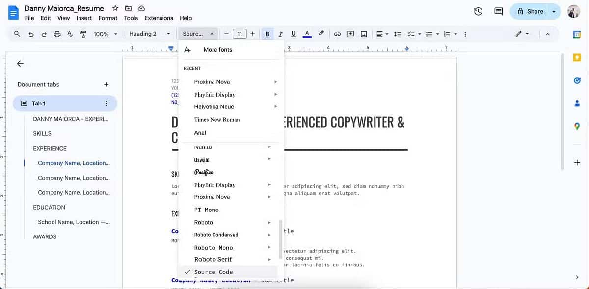 Polices Google Docs