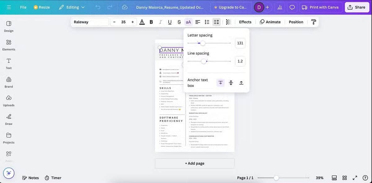 Options d’espacement dans Canva