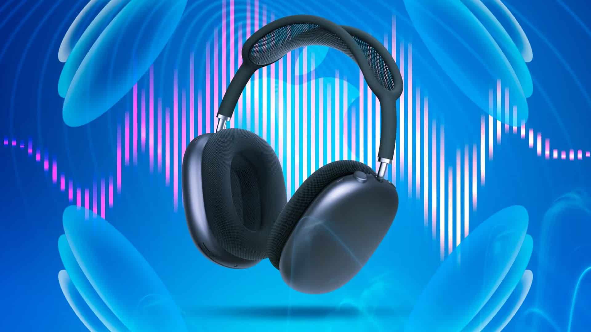 Immagine degli AirPods Max circondati da onde sonore.