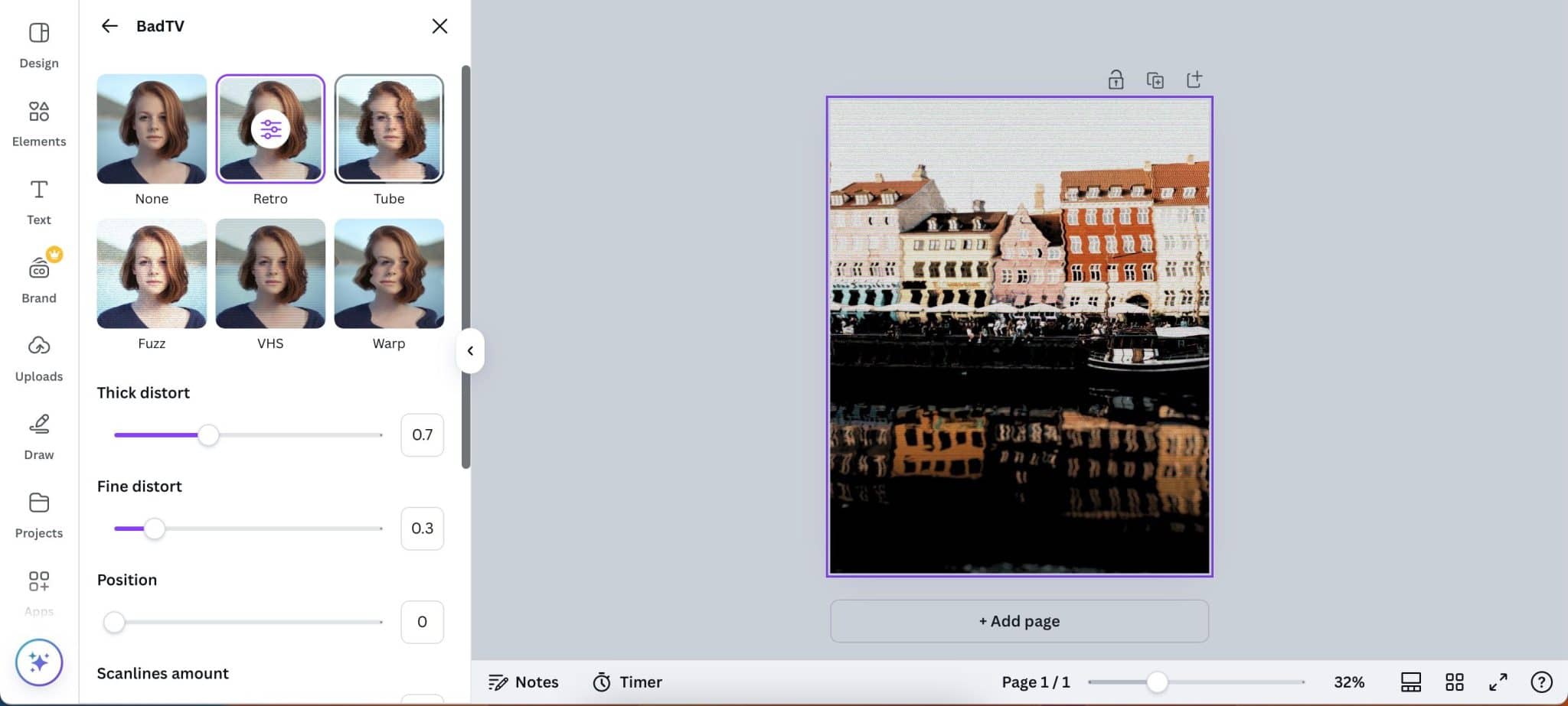 Personalizza il filtro BadTV nell'app Canva