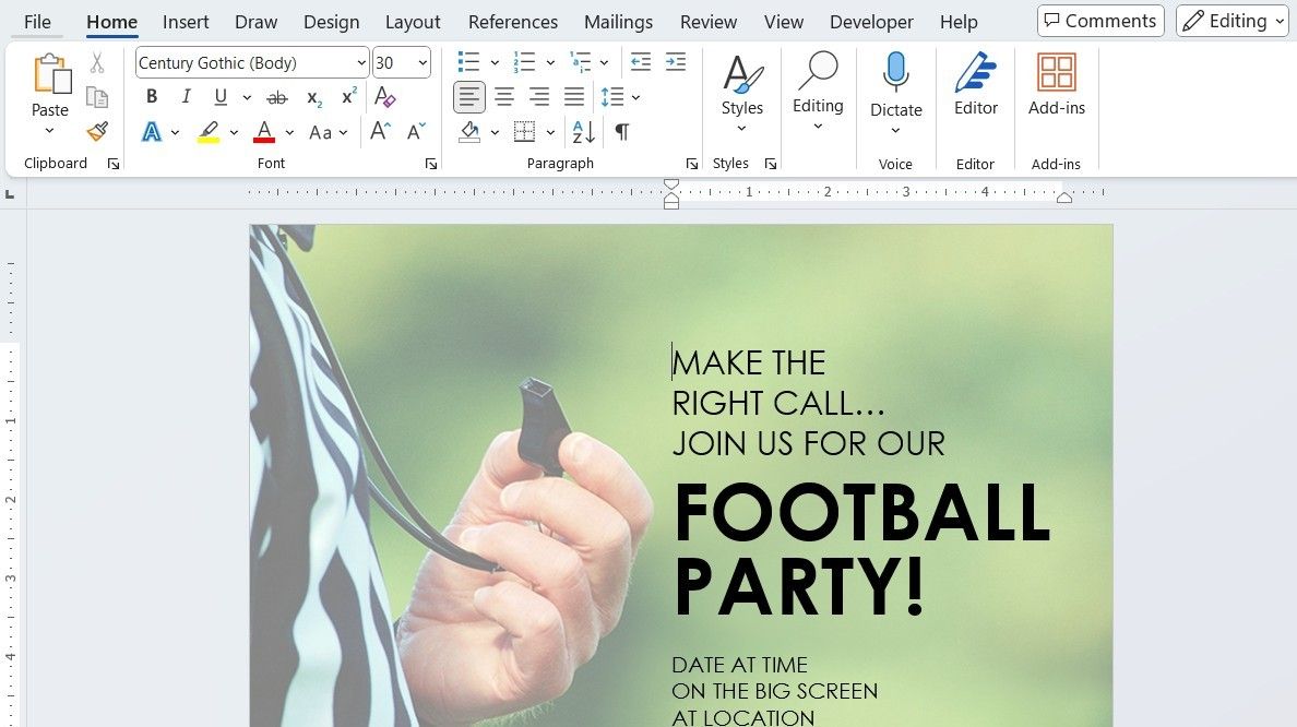 Φέιγ βολάν για πάρτι ποδοσφαίρου στο Microsoft Word