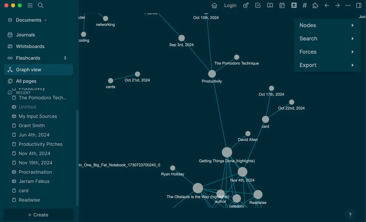 La funzionalità di visualizzazione del grafico in Logseq