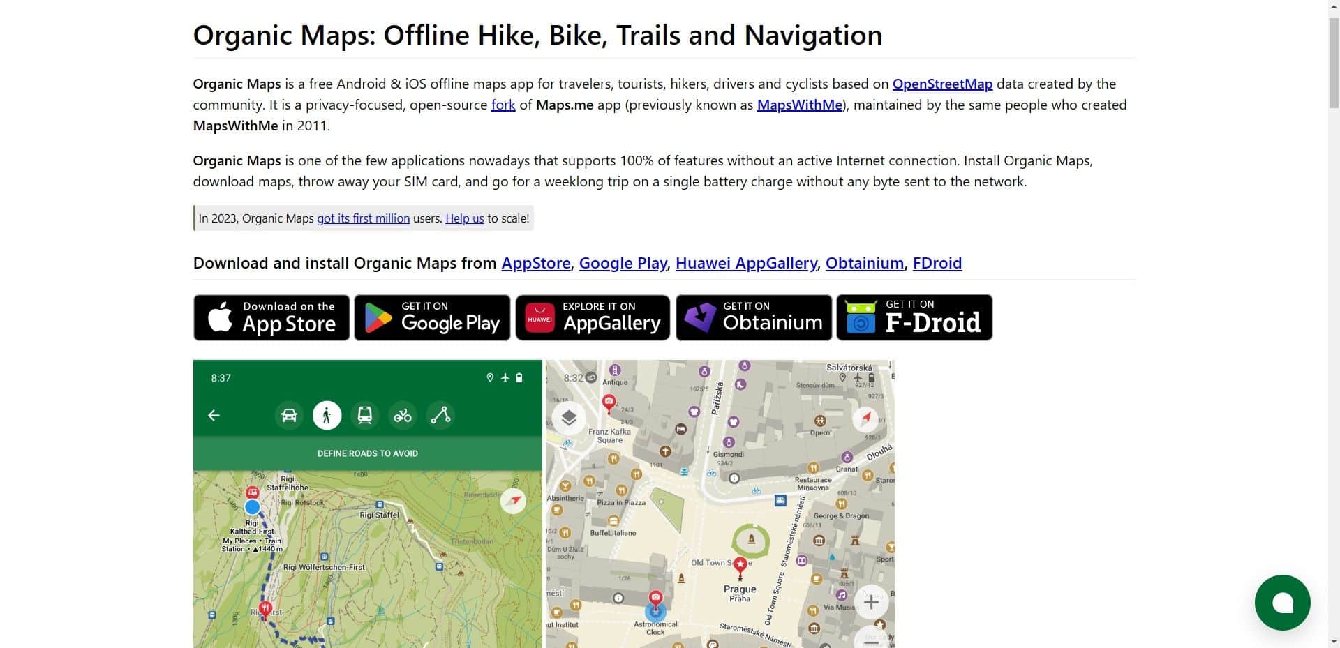home page del sito web delle mappe organiche