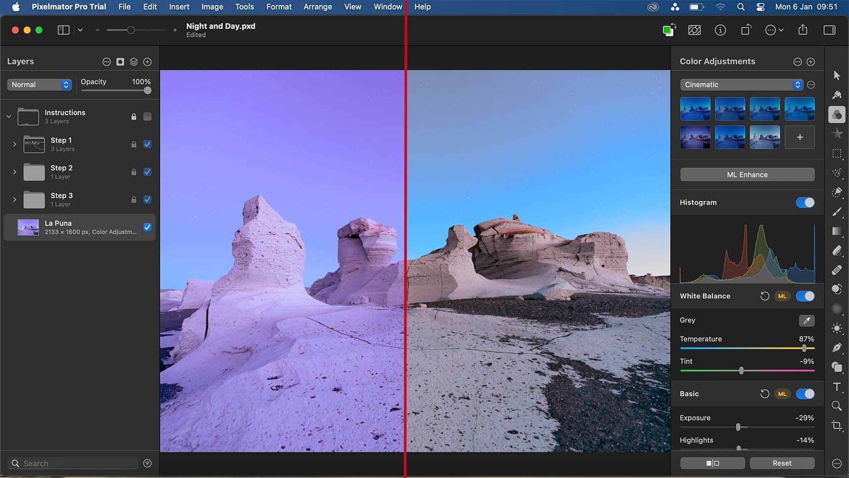 Pixelmator Pro ML Βελτίωση πριν και μετά