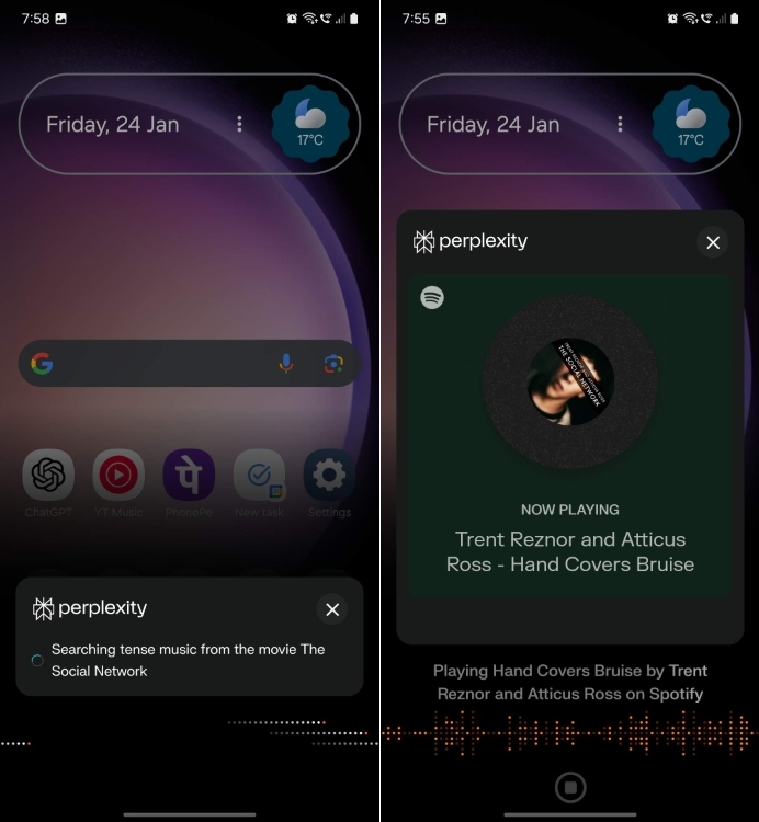 Παίξτε μουσική με το Perplexity Assistant
