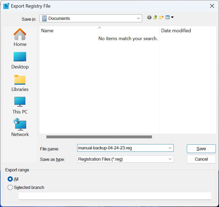 Eseguire il backup del registro di Windows in un file