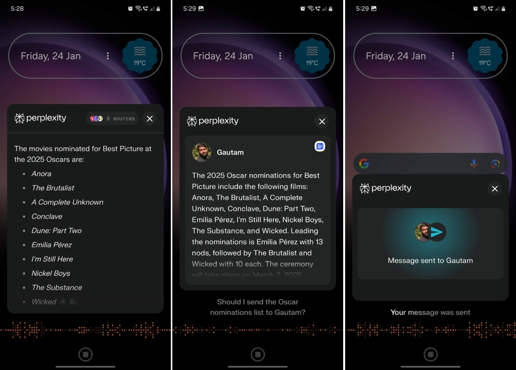 Στείλτε ένα μήνυμα στο Android χρησιμοποιώντας το Perplexity Assistant