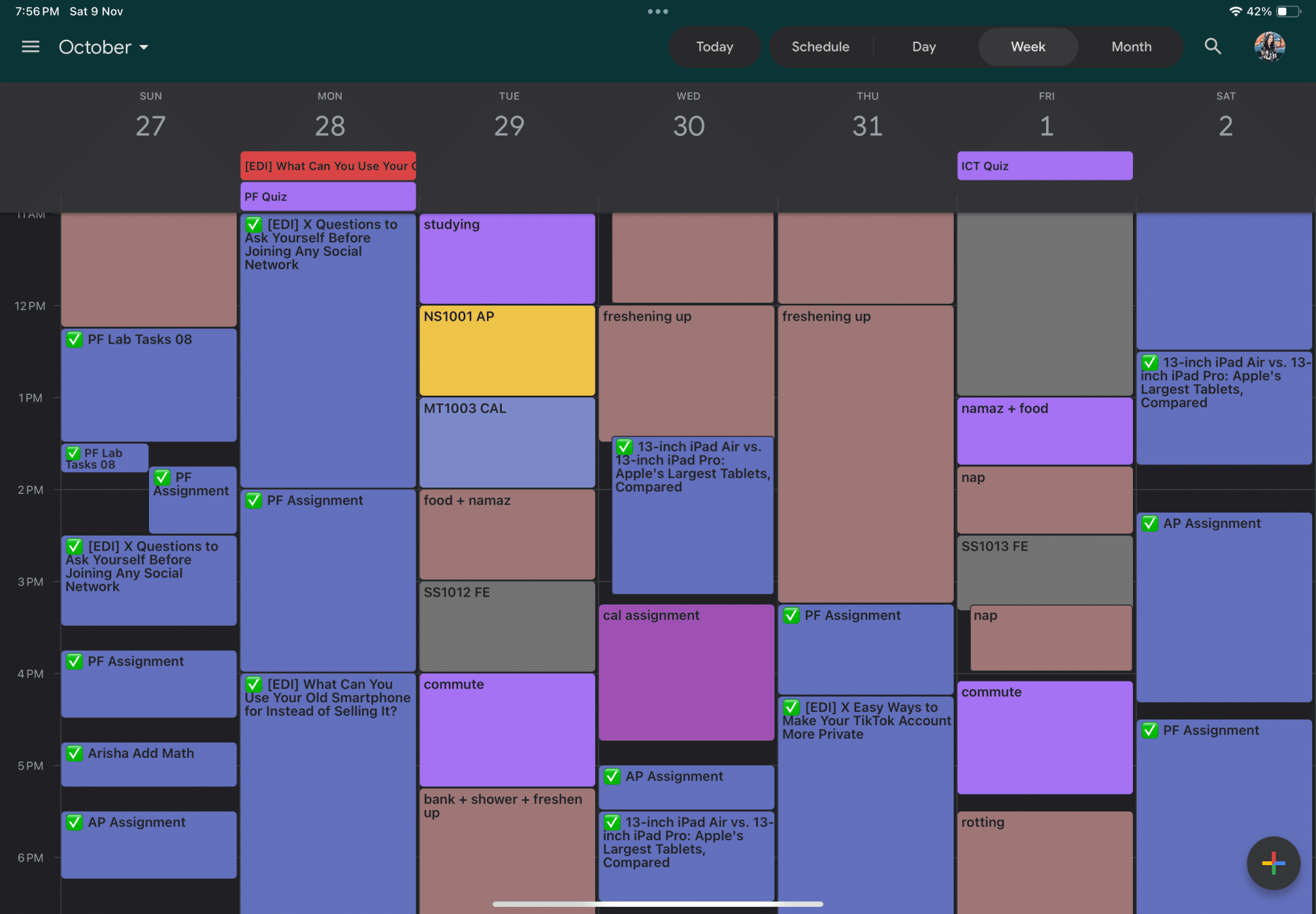 Settimana pianificata in Google Calendar