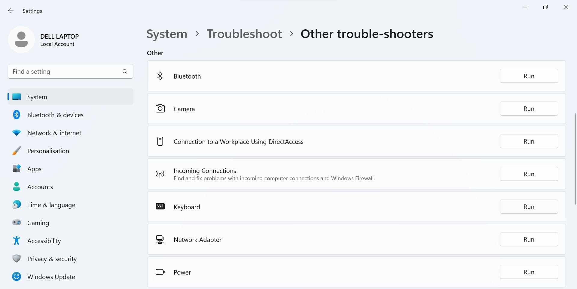 Kliknij przycisk Uruchom obok narzędzia do rozwiązywania problemów z klawiaturą w aplikacji Ustawienia systemu Windows.