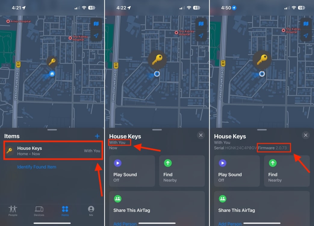 Controlla la versione del firmware sul tuo AirTag