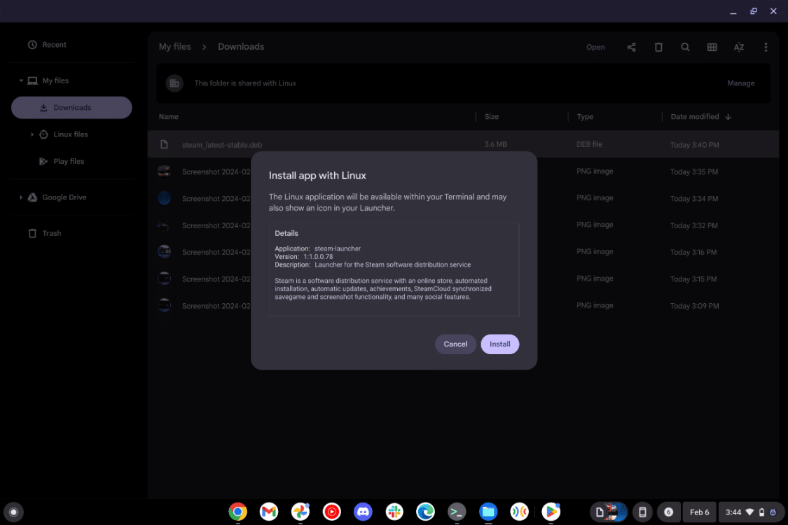 Installa l'app Steam (file DEB) su Chromebook