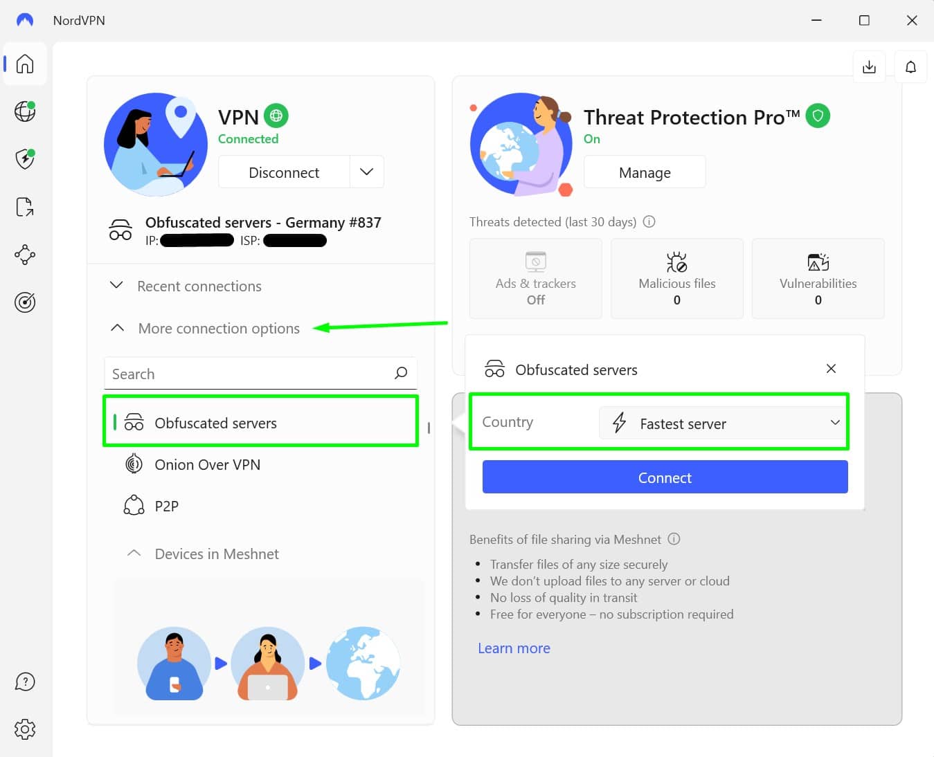 Scegli uno dei server offuscati di NordVPN