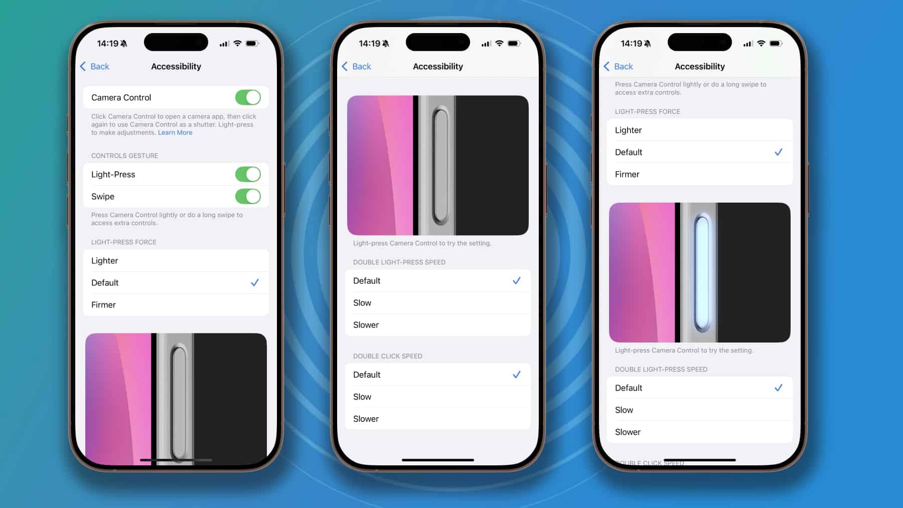 Apple iPhone 16 Pro 上的相機控制設定。