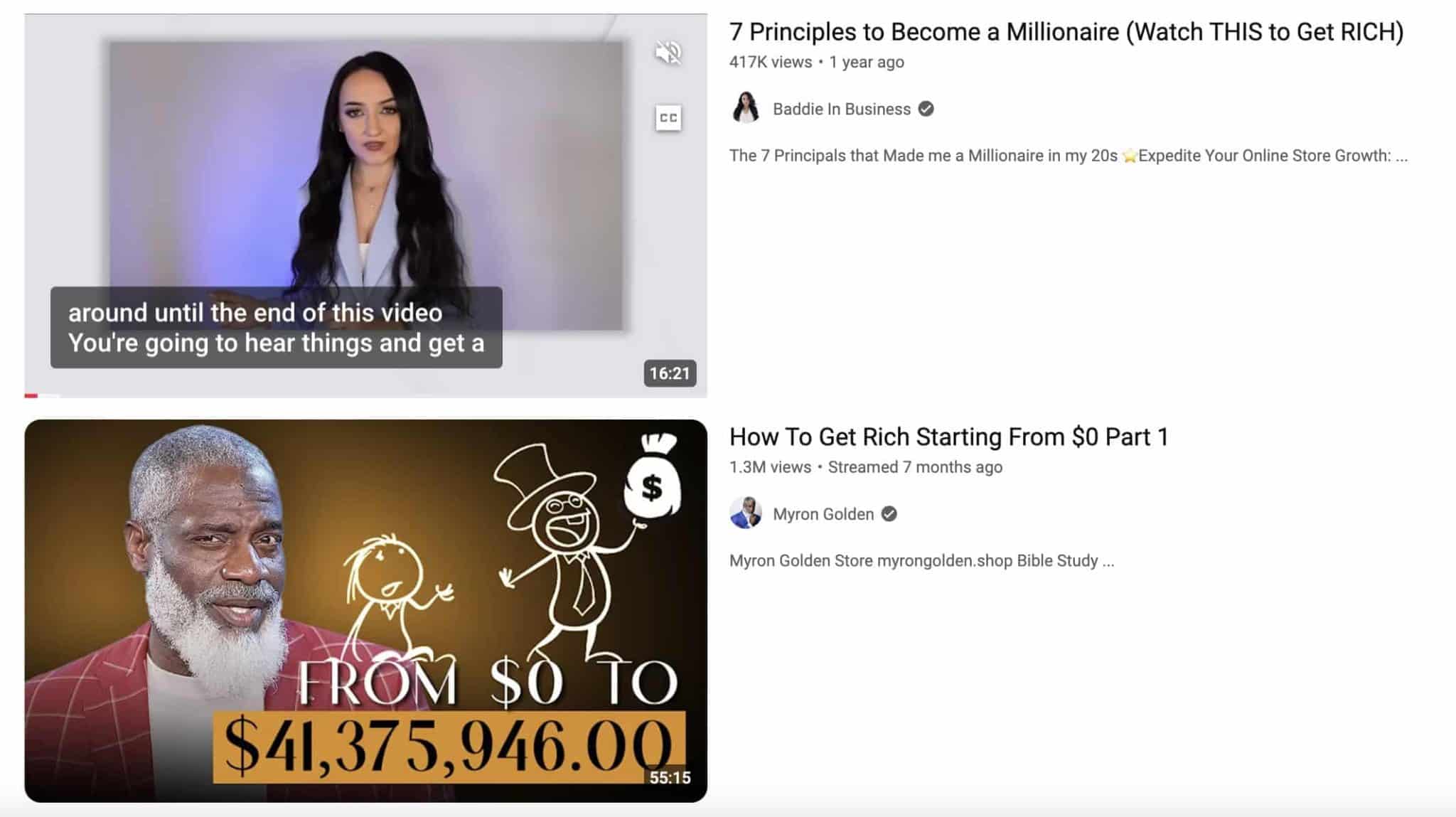 YouTube 上的欺騙性標題範例