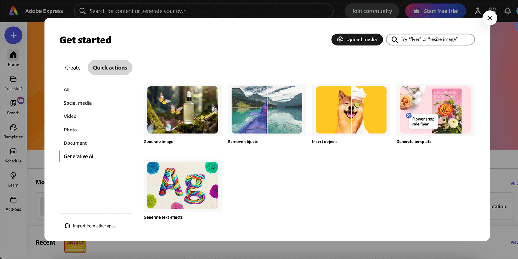 Azioni rapide di Adobe Express AI