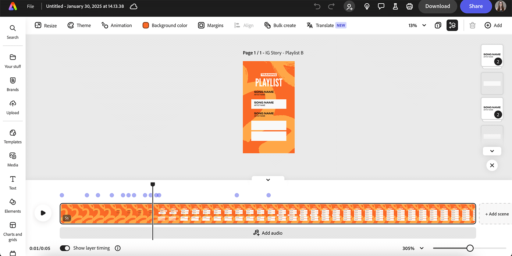 Cronologia video in Adobe Express