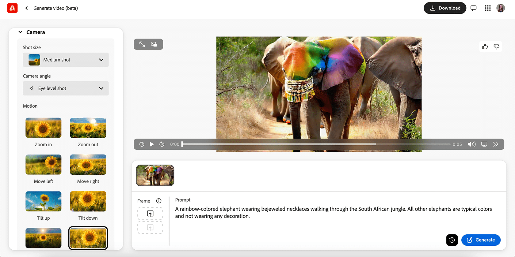 Generowanie wideo w aplikacji internetowej Adobe Firefly