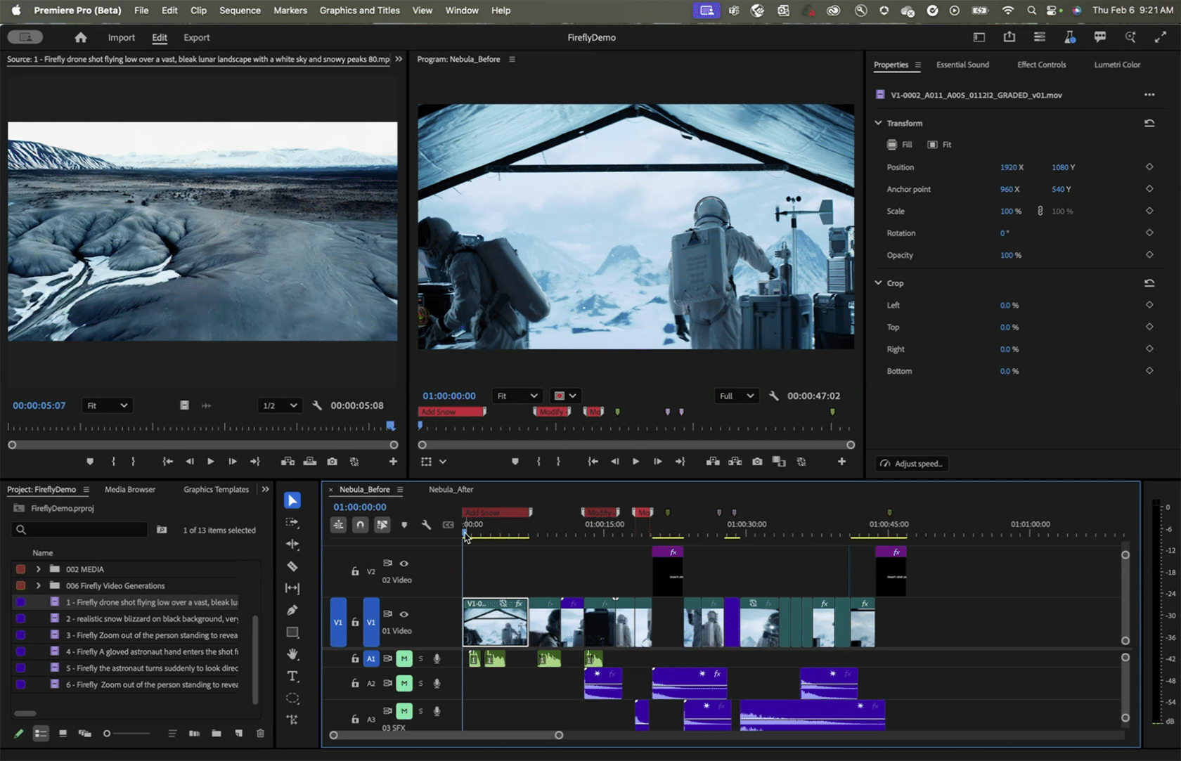 Funkcja Generative Extend w programie Adobe Premiere Pro