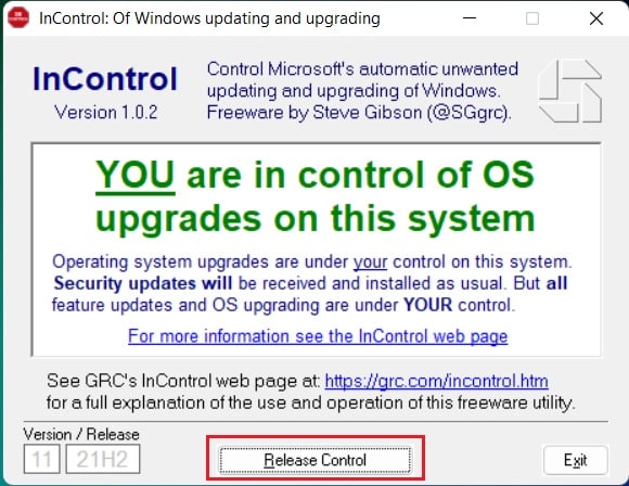 使用 incontrol 允許 Windows 11 更新