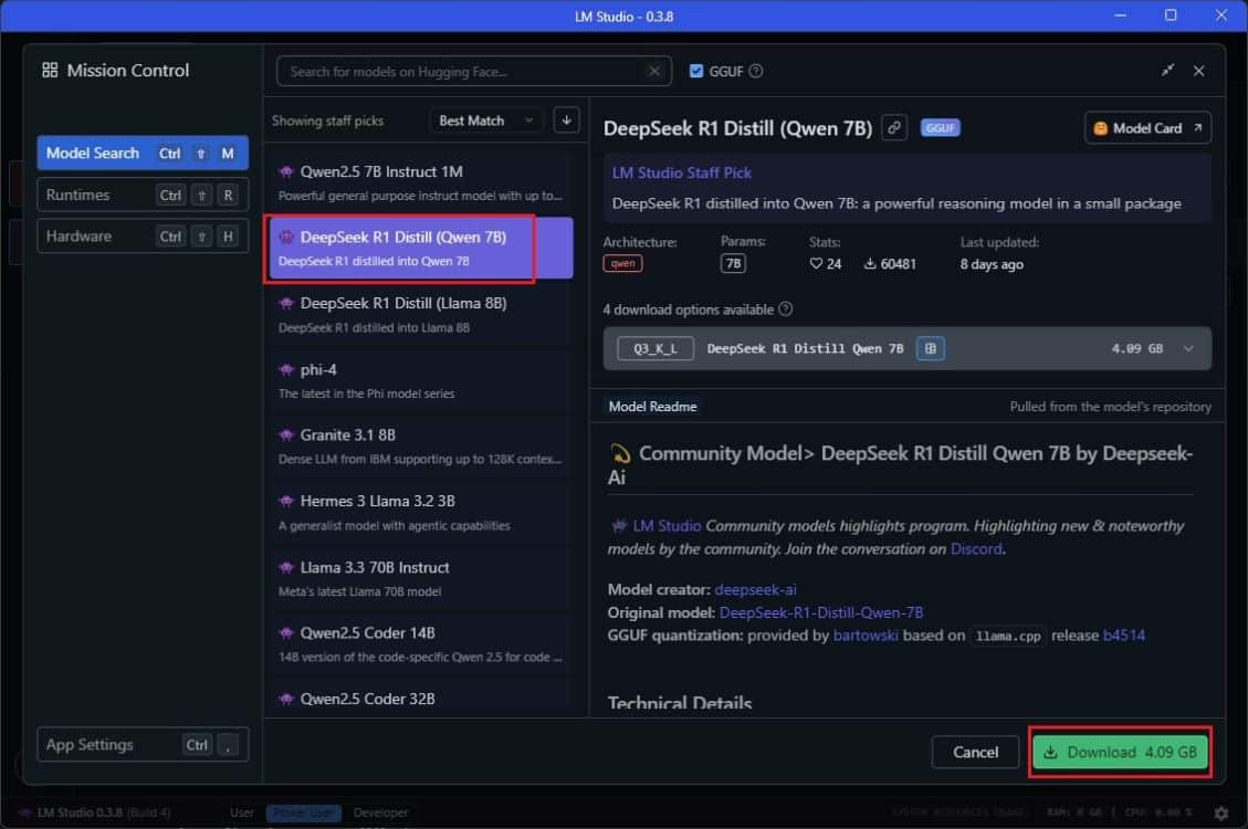 Scarica il modello deepseek r1 utilizzando lm studio