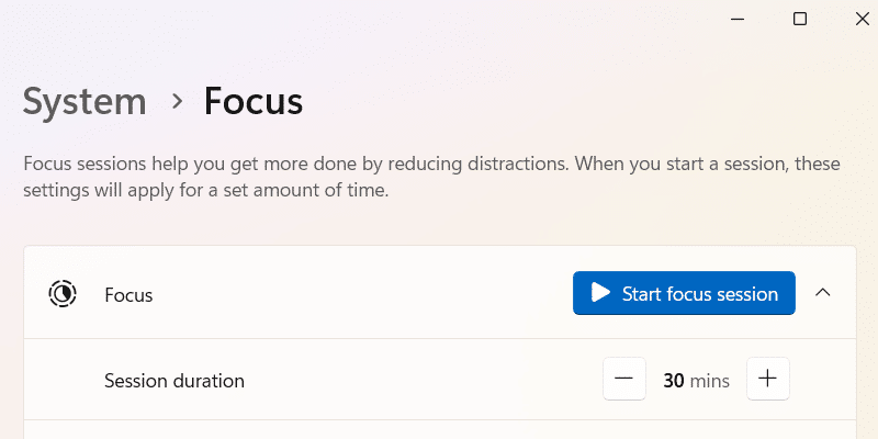 Avvia una sessione di Windows Focus.
