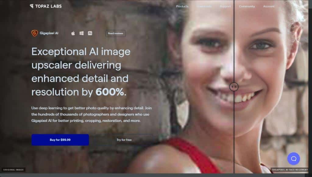 topaz labs web arayüzünden gigapixel AI