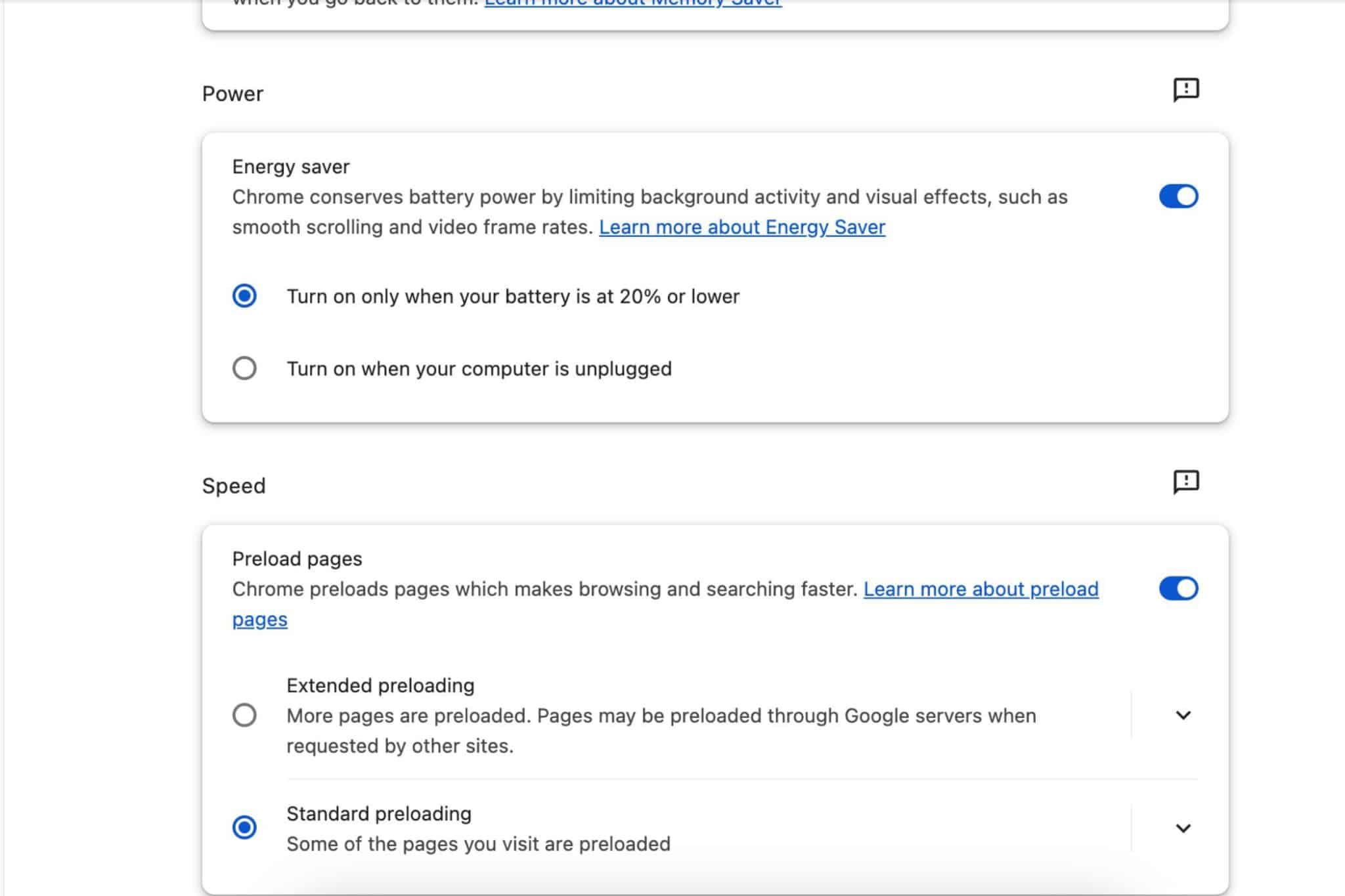 Funzionalità di risparmio energetico in Google Chrome