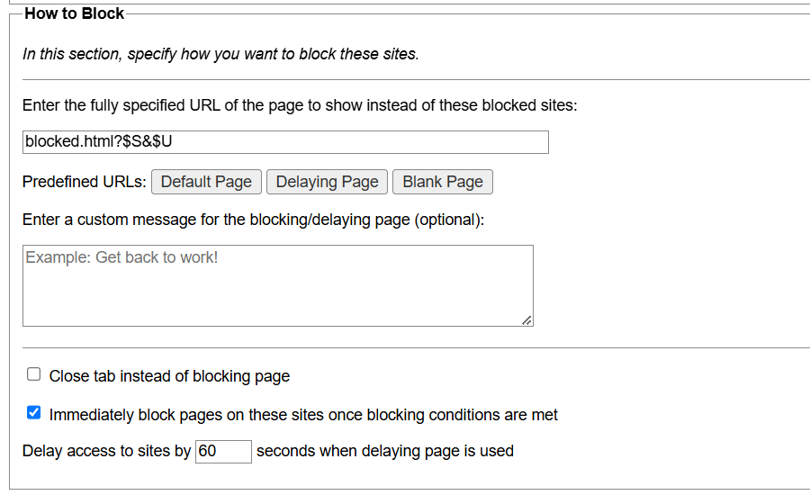 Come bloccare una sezione dell'estensione LeechBlock per Chrome.