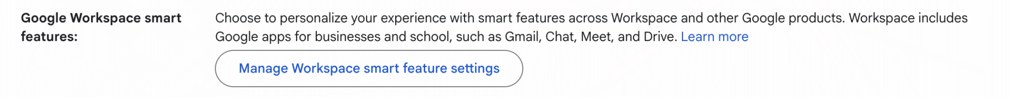螢幕截圖顯示了在 Gmail 中管理智慧工作區功能設置