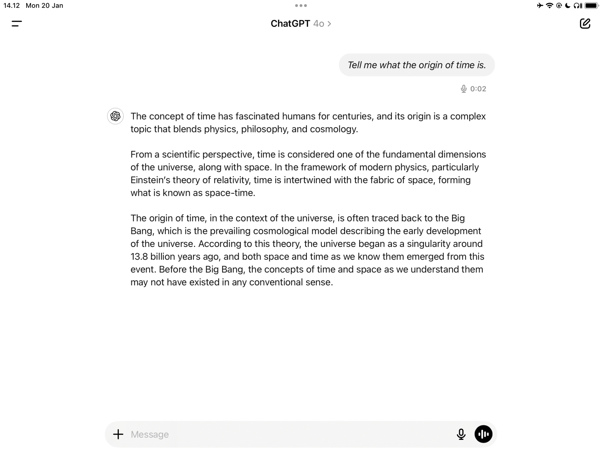 ChatGPT 關於時間起源的問題