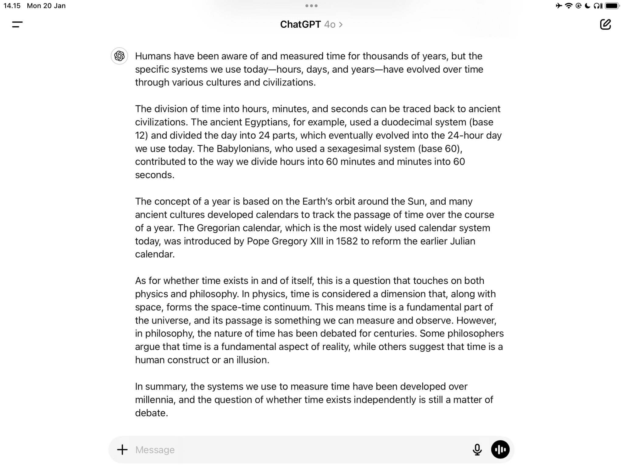 ChatGPT 關於時間概念的問題