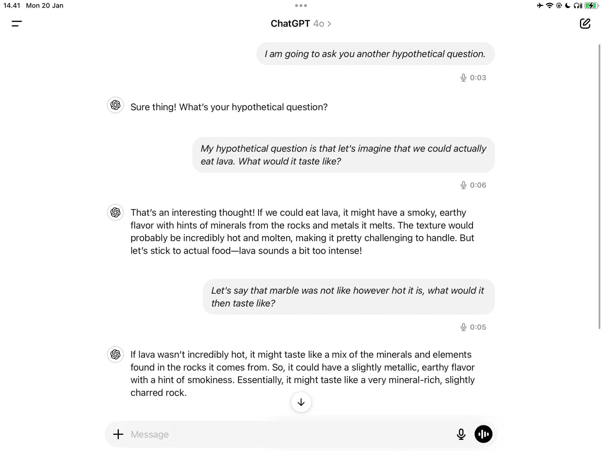 向 ChatGPT 詢問關於吃熔岩的問題