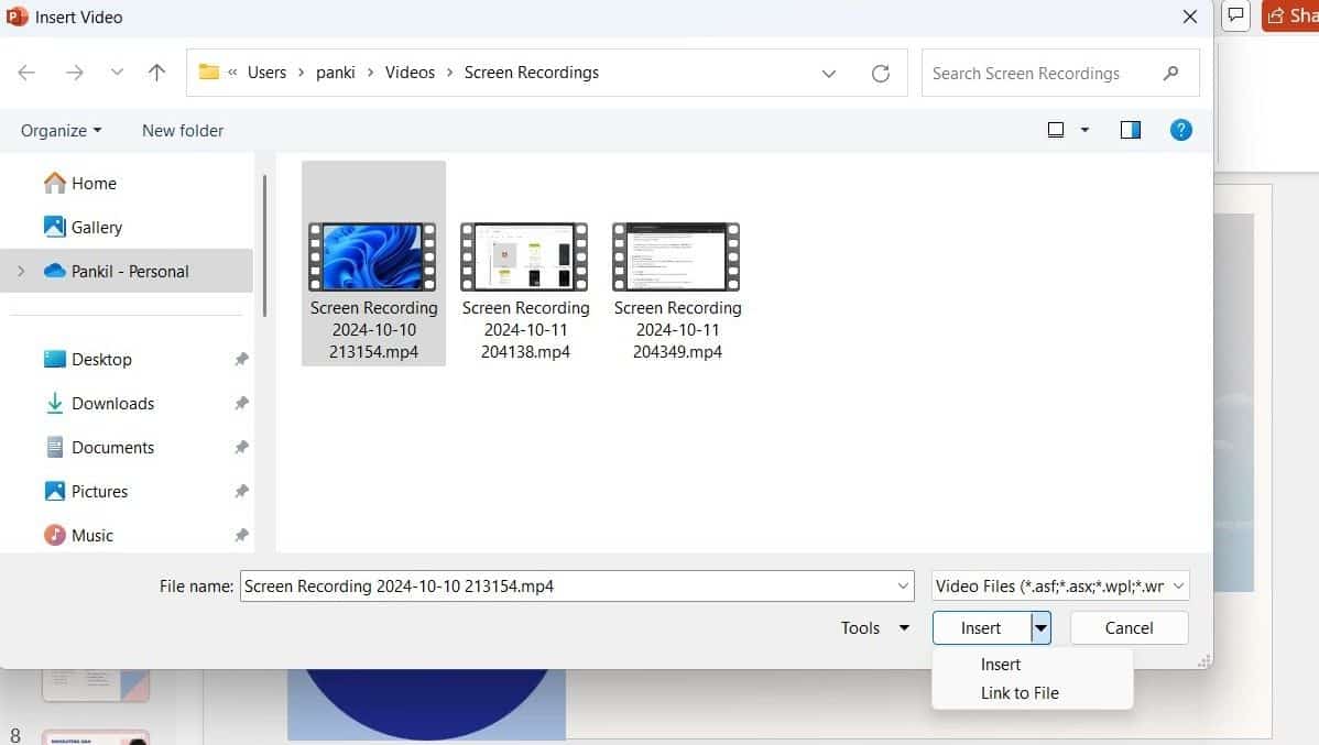 在 PowerPoint 中插入視訊對話框
