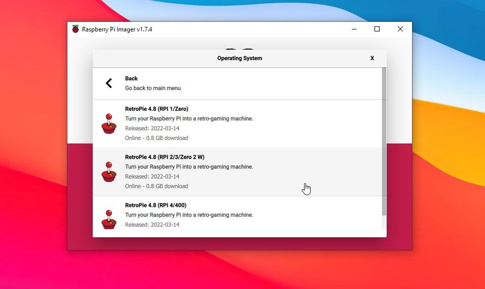 Installieren Sie Retropie OS vom Raspberry Pi Manager
